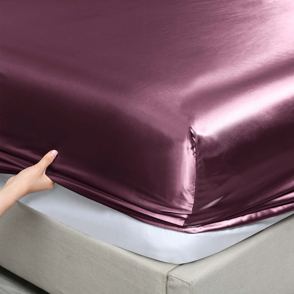 Royal Comfort Satin Sheet Set 3 Piece Fitted Sheet Pillowcase Soft Silky Smooth Queen Malaga Wine