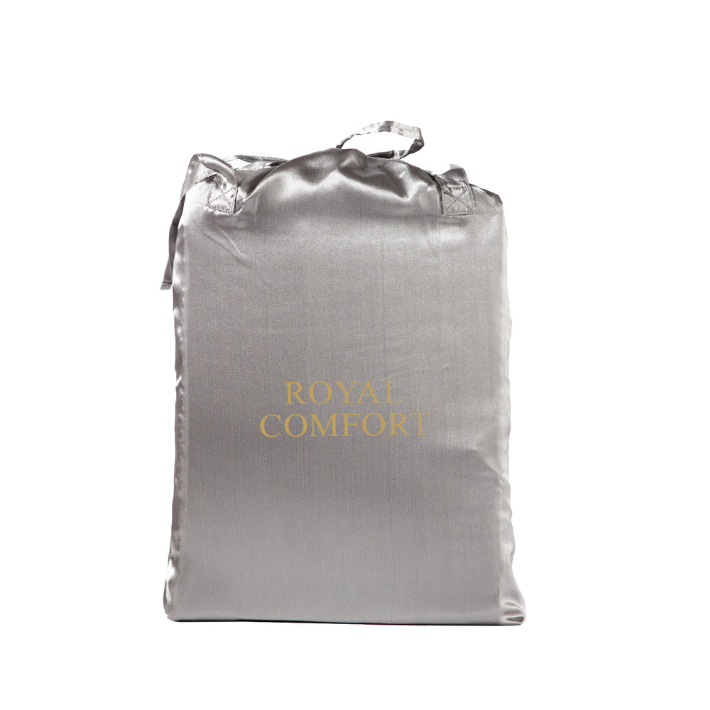 Royal Comfort Satin Sheet Set 4 Piece Fitted Flat Sheet Pillowcases Silky Smooth King Charcoal
