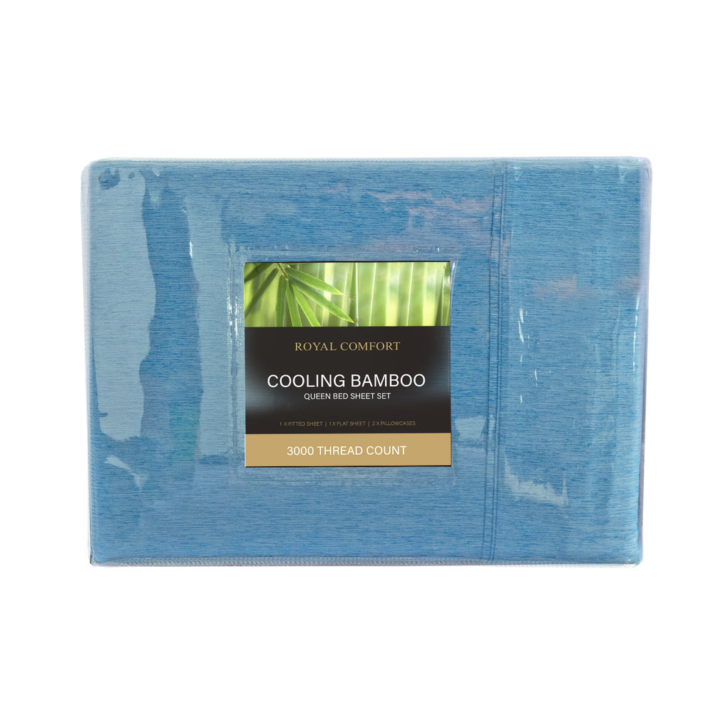 Royal Comfort 3000 Thread Count Bamboo Cooling Sheet Set Ultra Soft Bedding Queen Denim