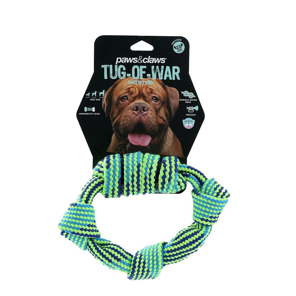 Paws &amp; Claws Tug-Of-War Knotted Ring 20X5cm Blue/Green