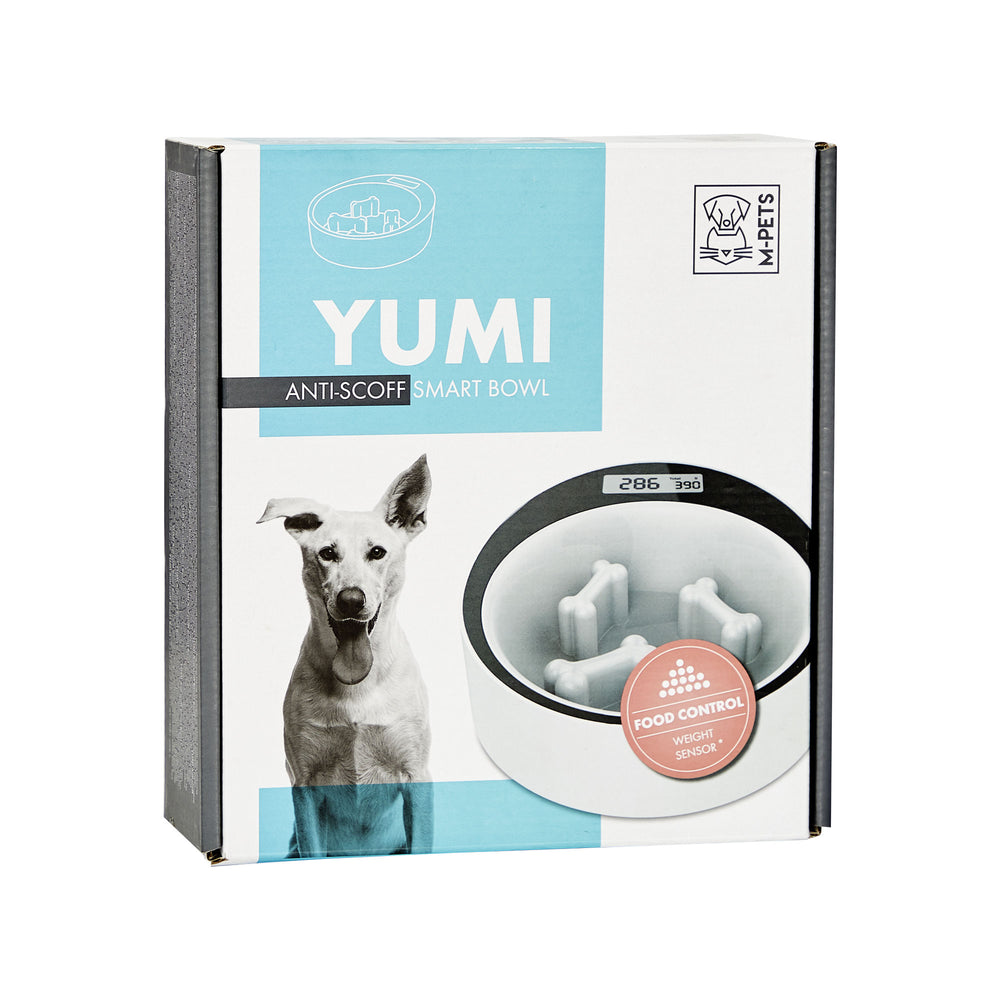 Mi-Pets Round Yumi Smart Bowl With Slow Food Feeder White &amp; Black