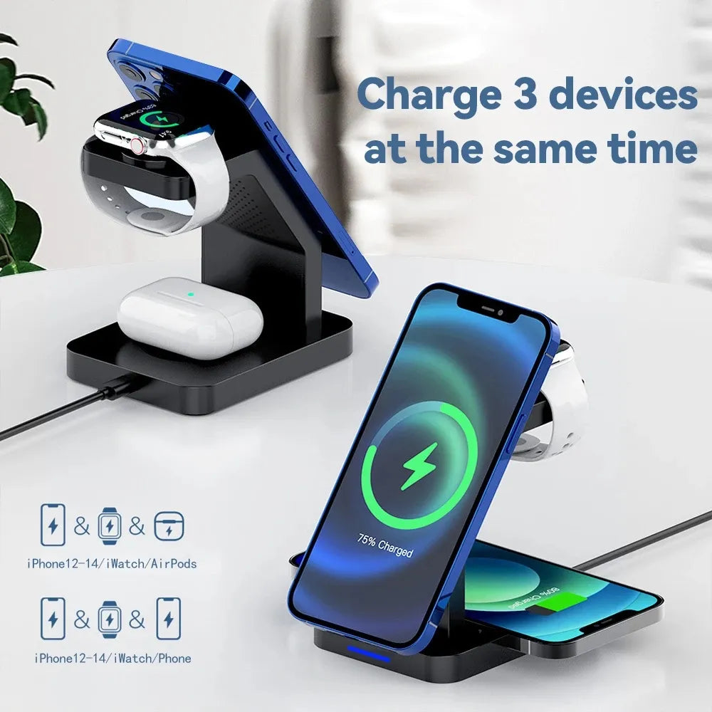 4 in 1 Fast Charging Wireless Charger Stand for iPhone 12 13 14 Pro Max Airpods Apple Watch 15W Magsafe Quick Charg Alarm Clock