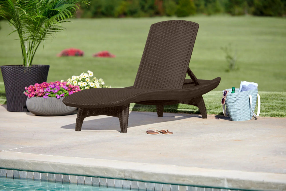 Keter Pacific Sun Loungers 2 Pack with Urban Storage Side Table -Brown