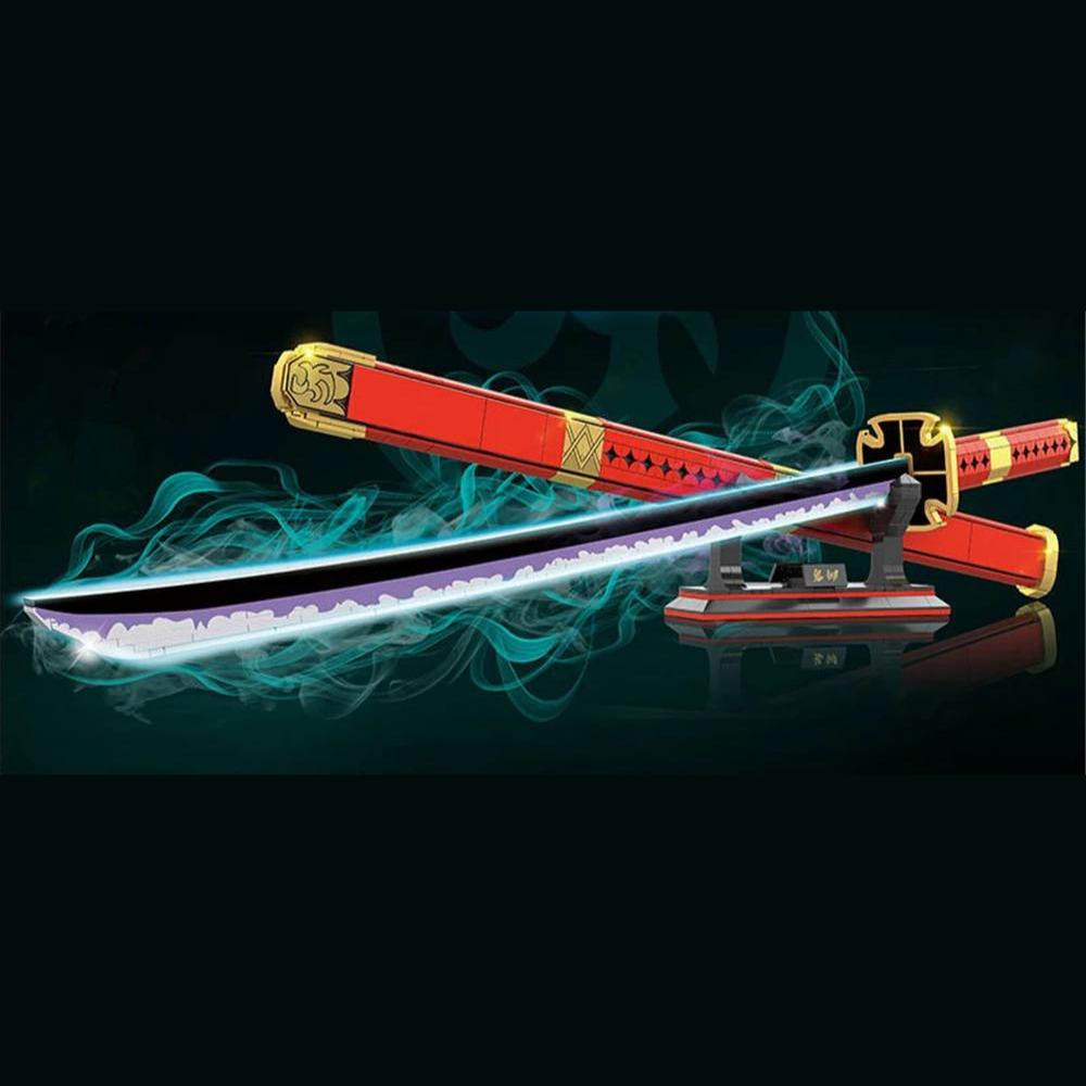 790Pcs Demon Slayer Swords Luminous Building Block Model  Blocks Toys Cosplay Anime Katana Zoro III Onikiru Samurai Sword Set with Scabbard and Stand