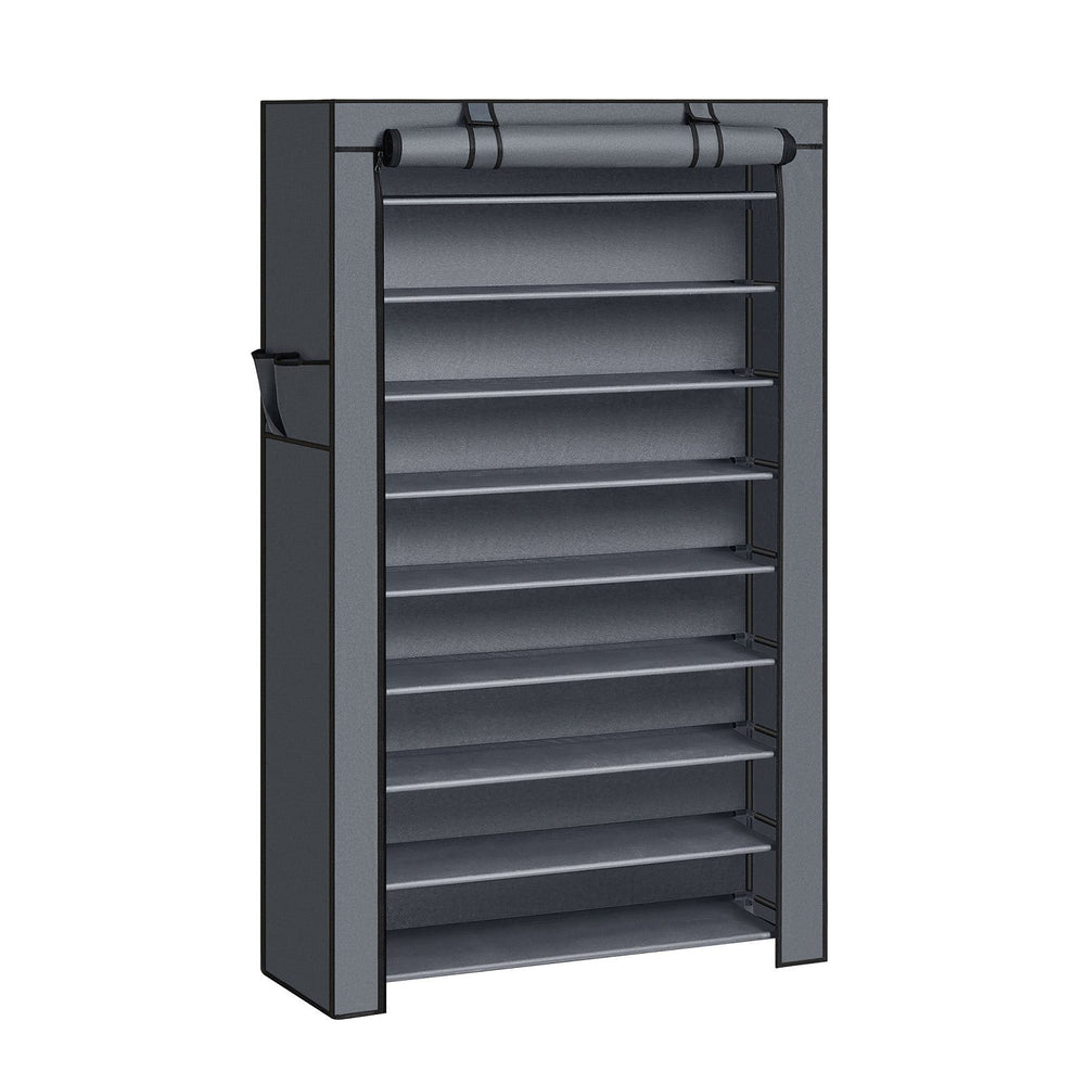 SONGMICS 10-Tier Shoe Rack Storage Cabinet with Dustproof Cover Gray