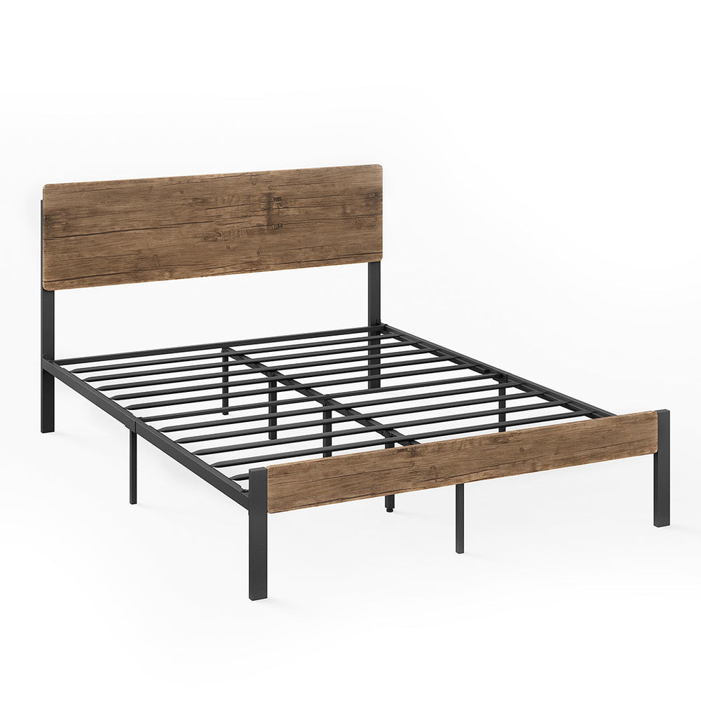 Levede Double Bed Frame Metal Mattress Base Platform Wooden Headboard Industrial