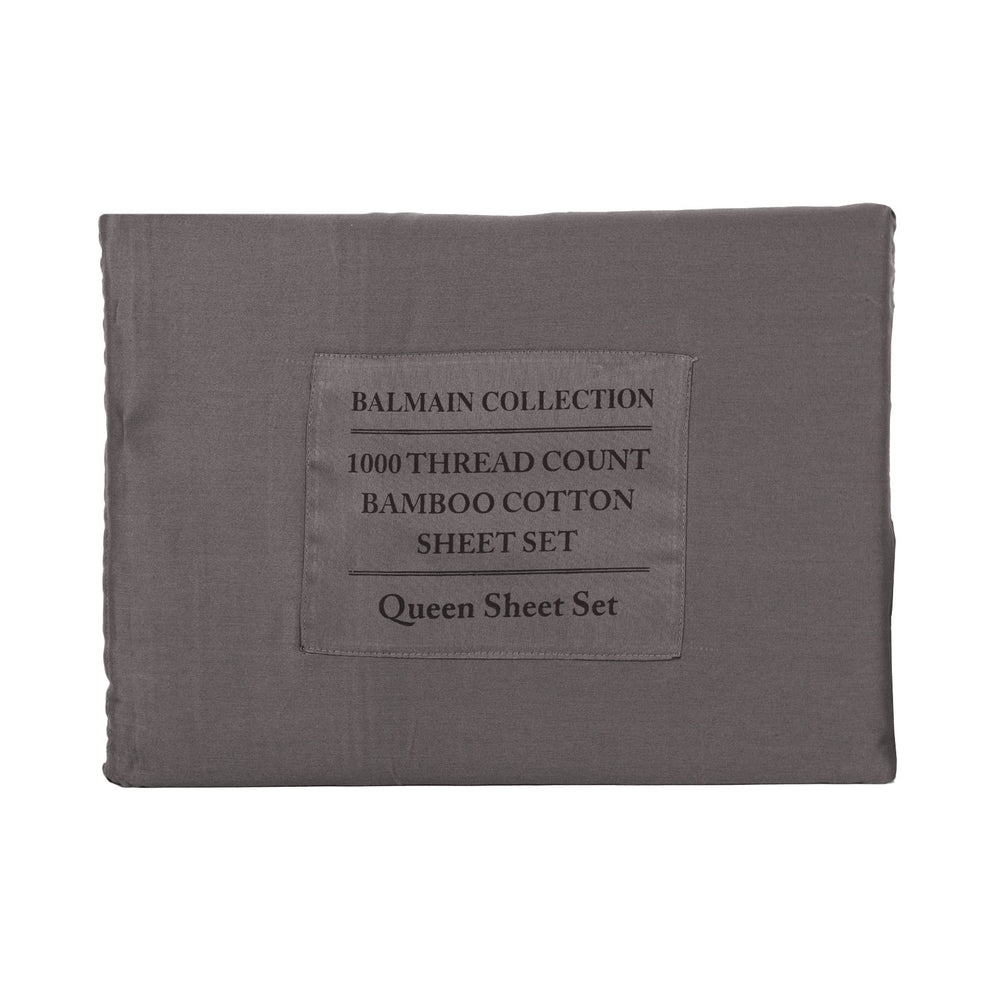Balmain 1000 Thread Count Hotel Grade Bamboo Cotton Quilt Cover Pillowcases Set Queen Pewter