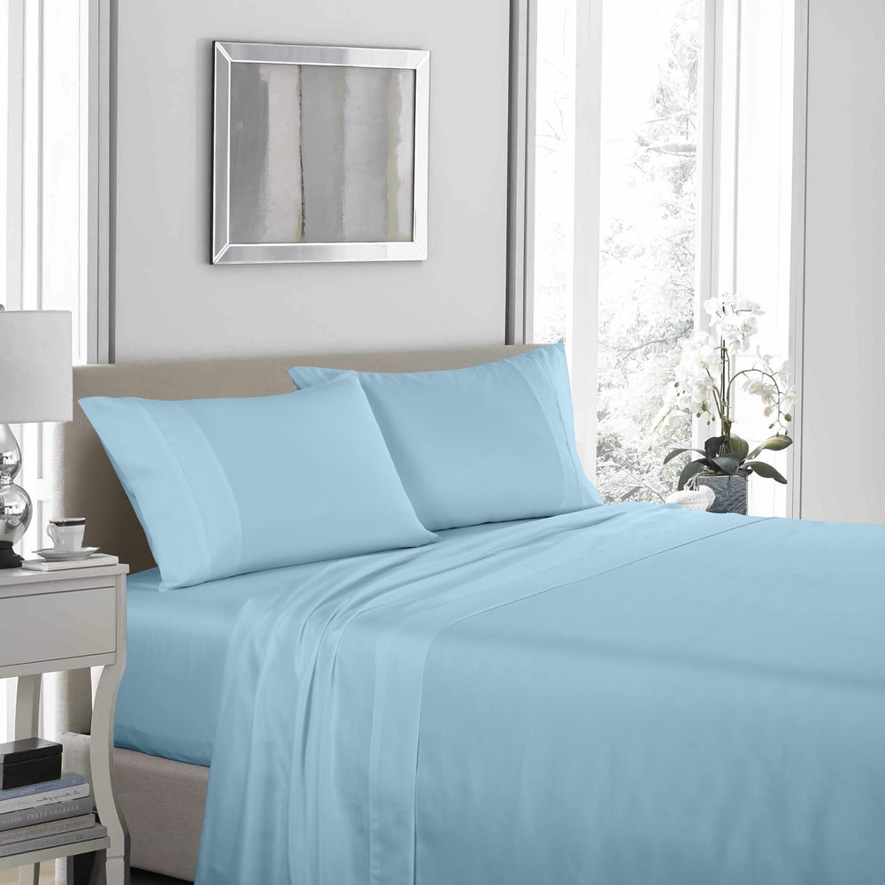 Royal Comfort 1200 Thread Count Sheet Set 4 Piece Ultra Soft Satin Weave Finish Double Sky Blue