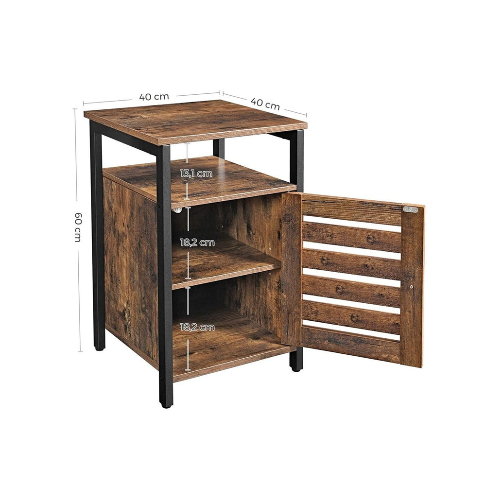 VASAGLE Industrial Style Rustic Brown and Black Nightstand with 2 Shelves and Steel Frame
