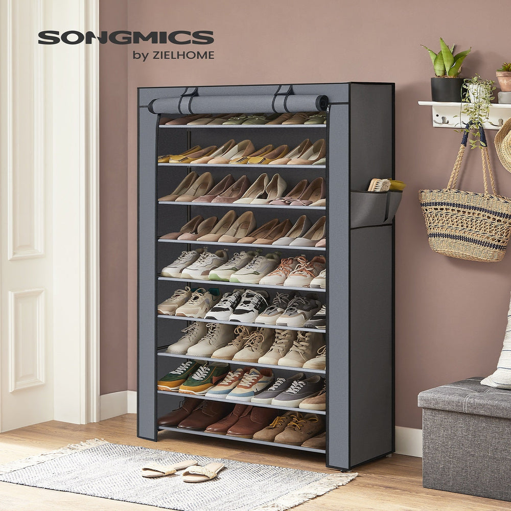 SONGMICS 10-Tier Shoe Rack Storage Cabinet with Dustproof Cover Gray