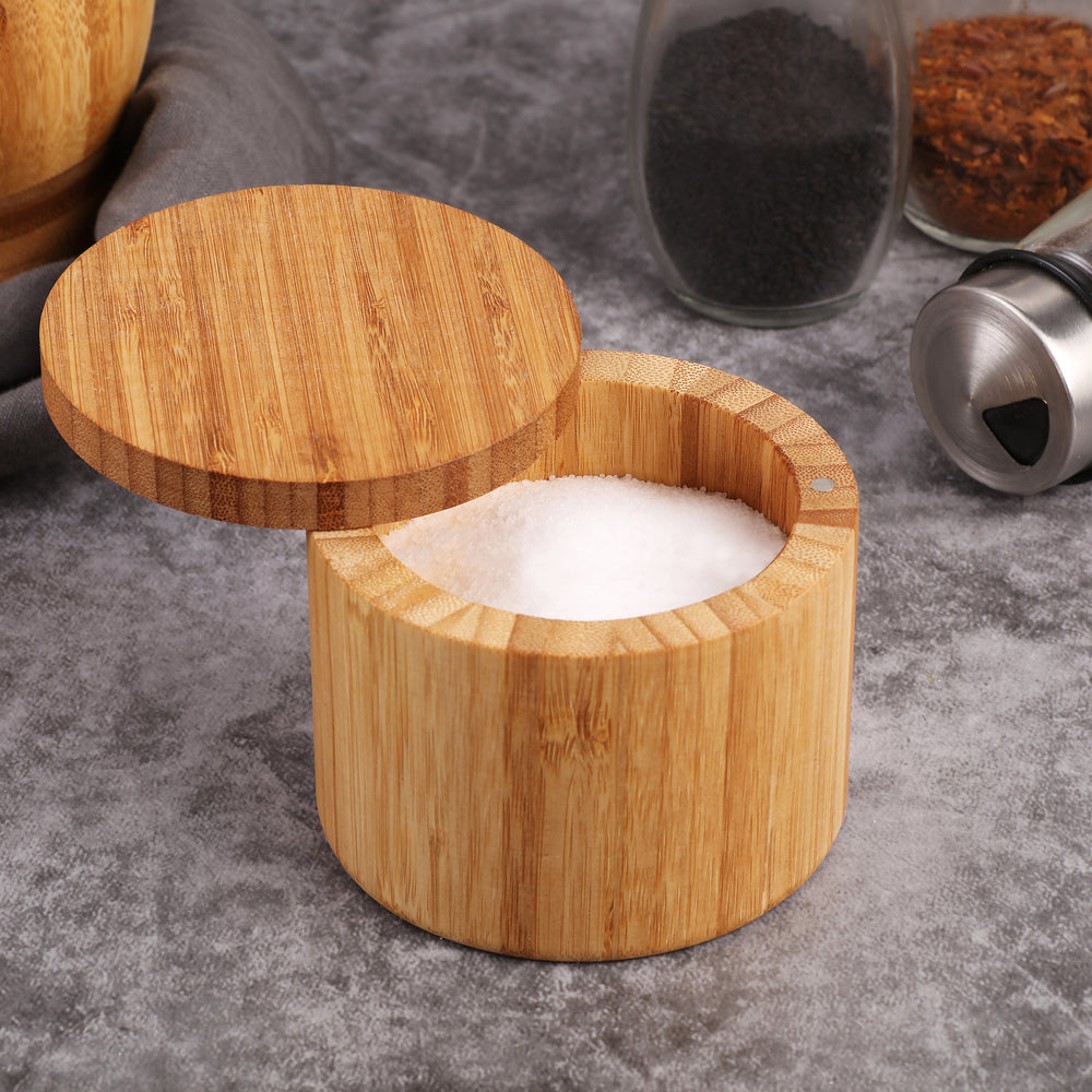 Sherwood Home Natural Bamboo Round Salt and Pepper Spice Box - Natural - 9x9x10cm