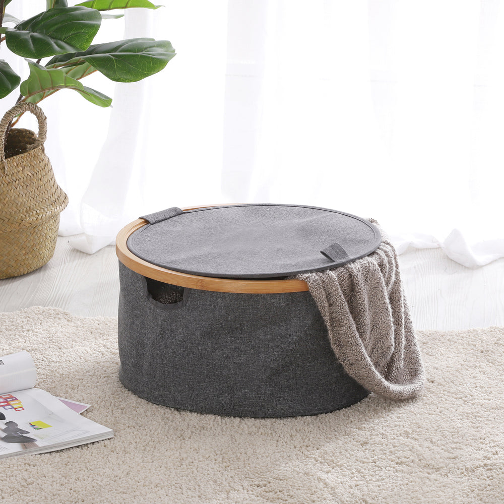 Sherwood Home Linen &amp; Bamboo Round Laundry Bag With Cover 38X38X20Cm