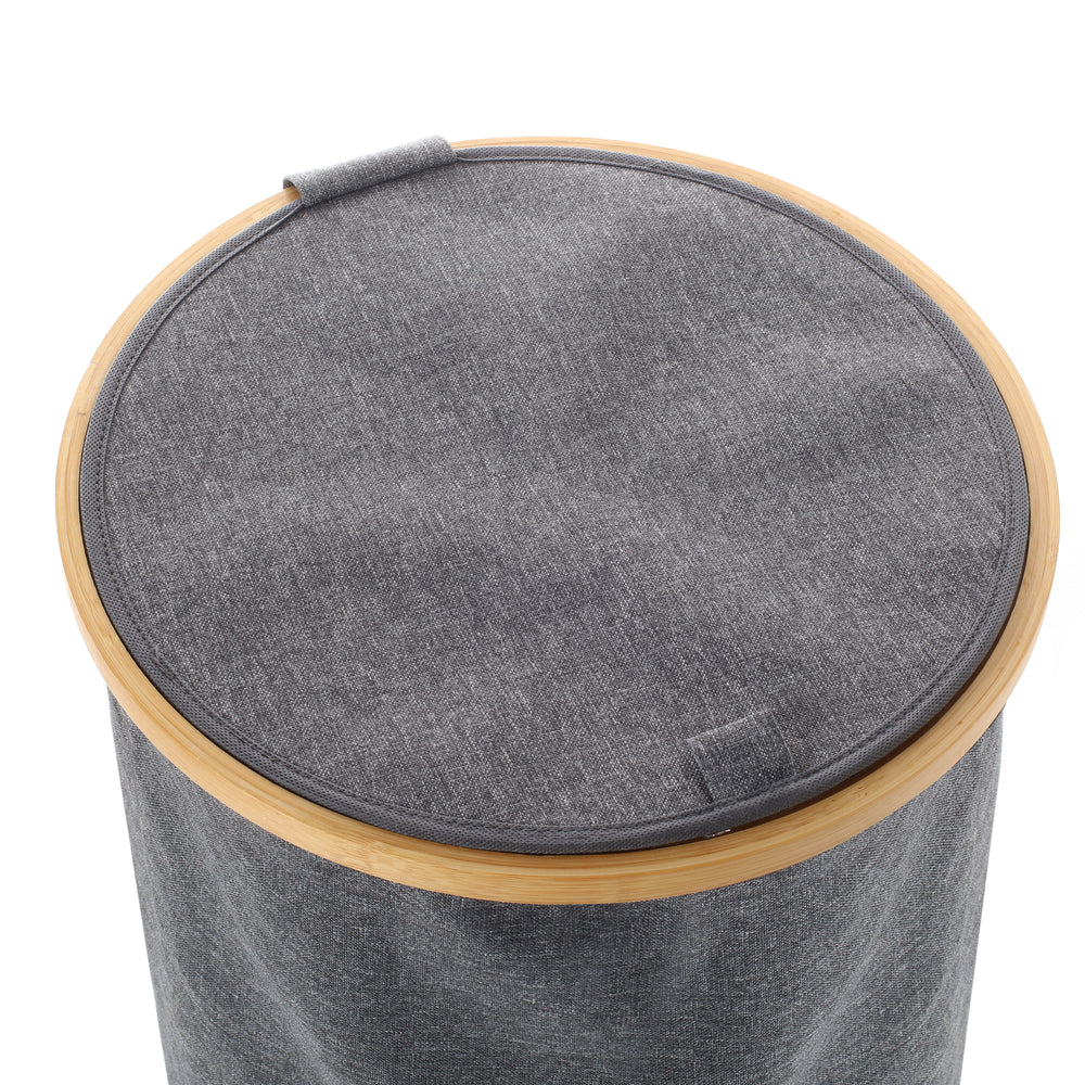 Sherwood Home Linen &amp; Bamboo Round Short Laundry Bag With Cover 38X38X43Cm