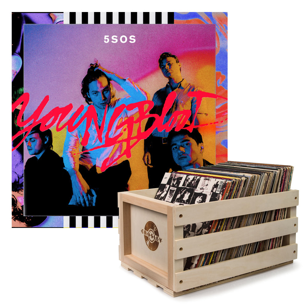 Crosley Record Storage Crate &amp; 5 Seconds Of Summer Youngblood - Vinyl Album Bundle