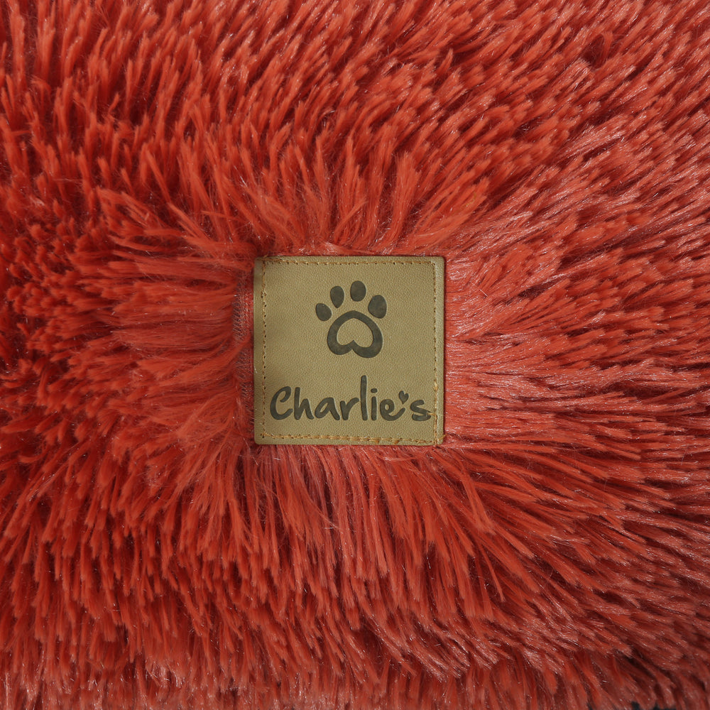 Charlie&#39;s Shaggy Faux Fur Donut Calming Pet Nest Bed Terracotta Small