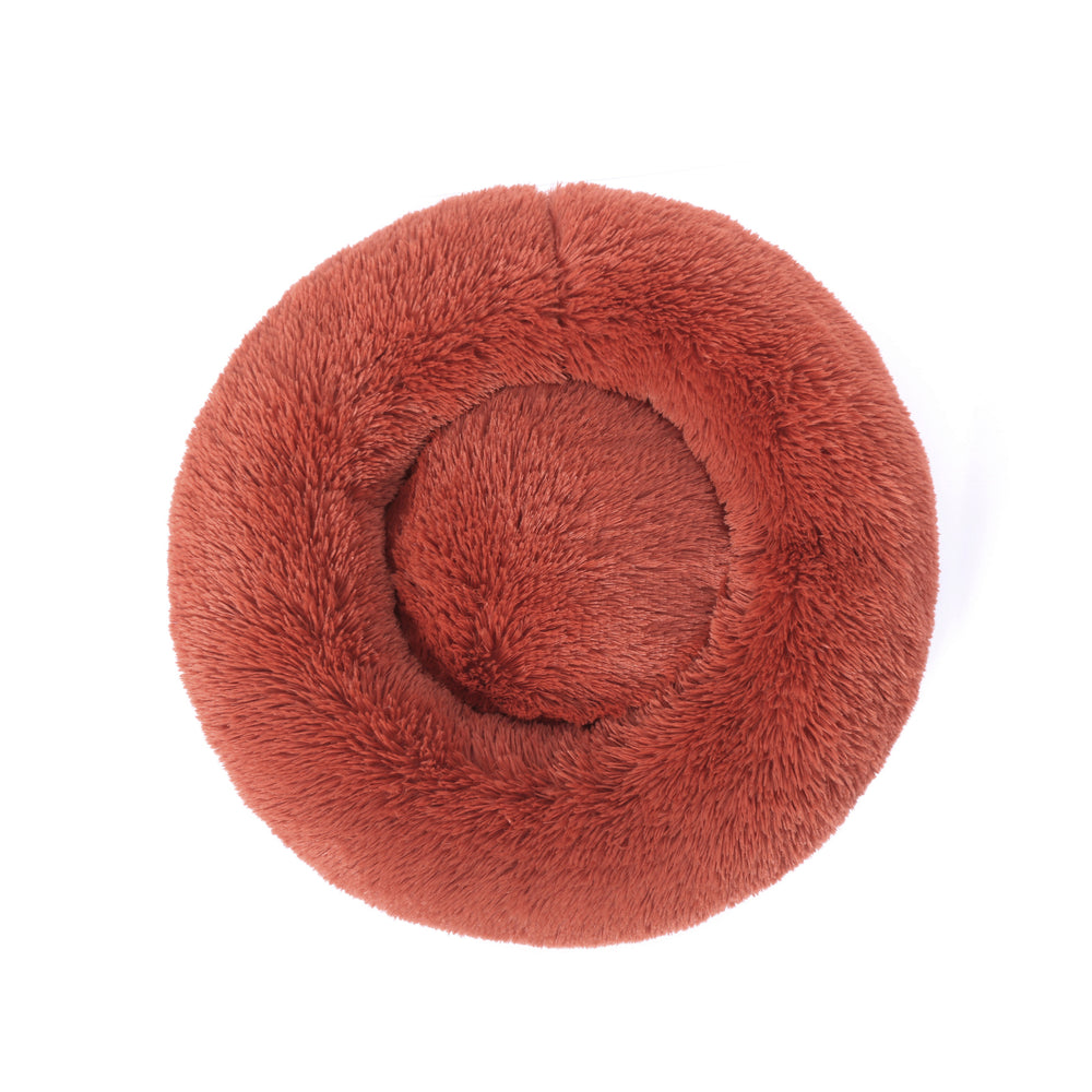 Charlie&#39;s Shaggy Faux Fur Donut Calming Pet Nest Bed Terracotta Small