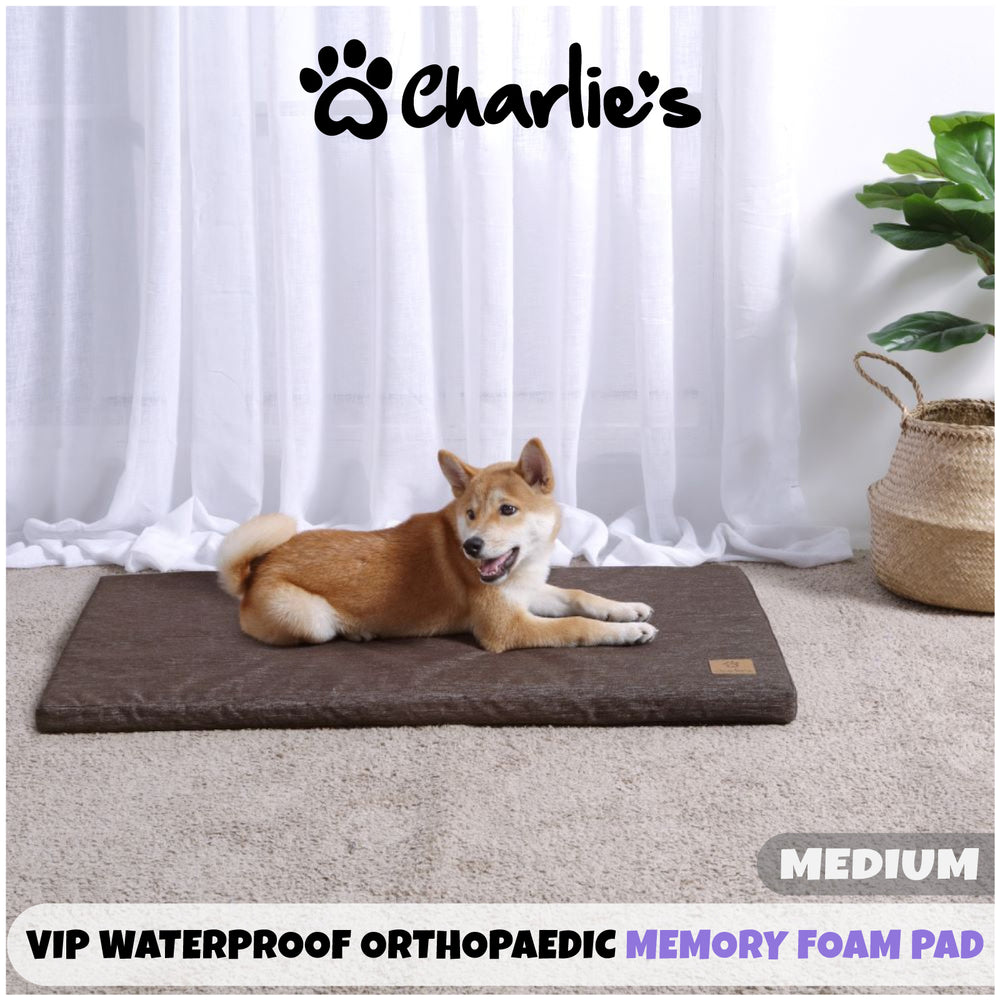 Charlie&#39;s VIP Waterproof Orthopaedic Memory Foam Pet Pad Copper Grey Medium
