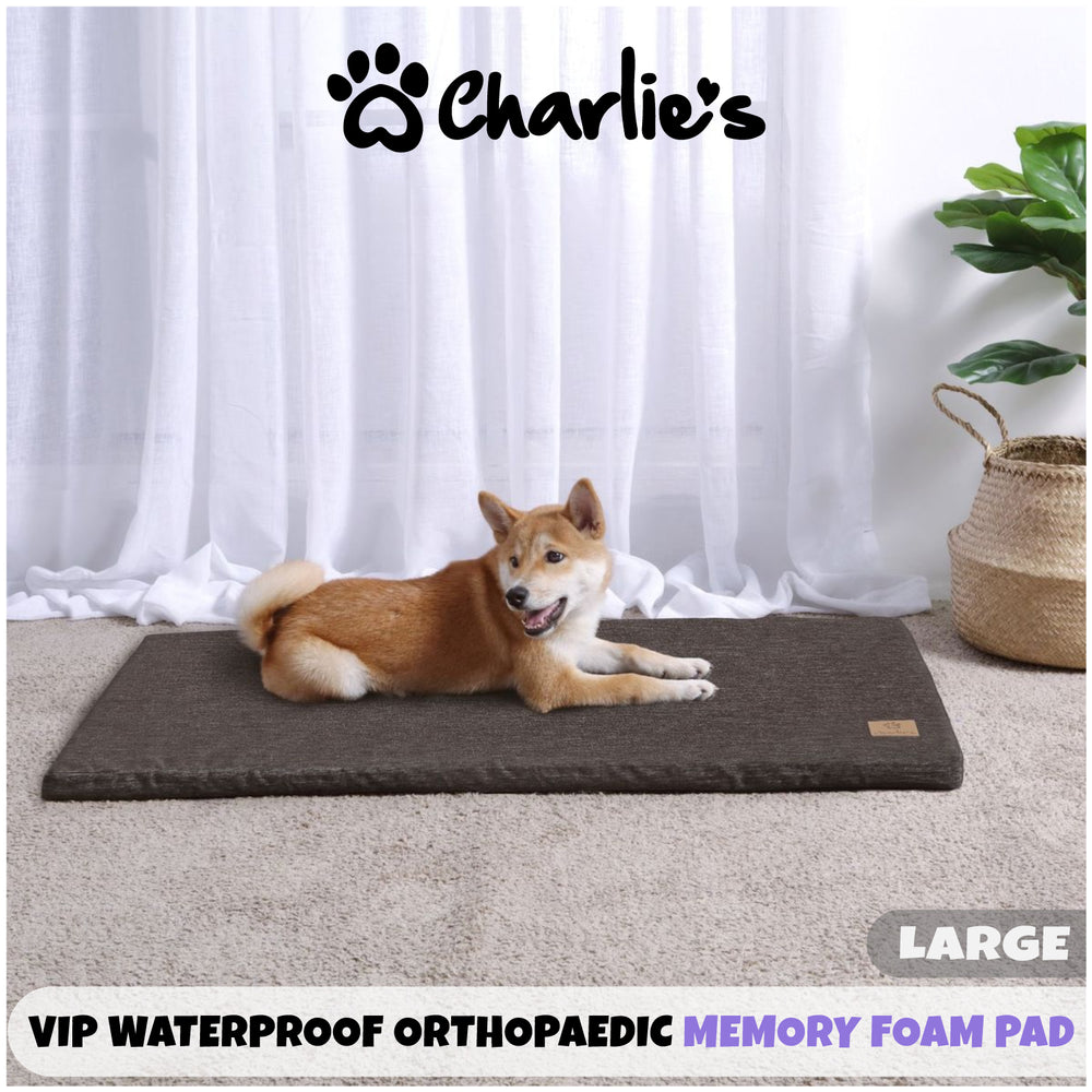 Charlie&#39;s VIP Waterproof Orthopaedic Memory Foam Pet Pad Copper Grey Large