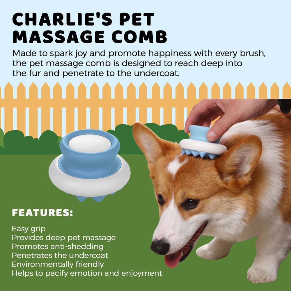 Charlie&#39;s Essential Pet Massage Comb Blue