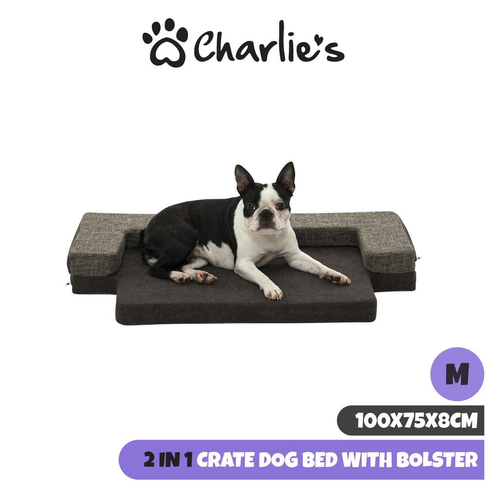 Charlie&#39;s Faux Linen Bolstered 2 in 1 Pet Sofa and Mattress Brown 100x75x8cm