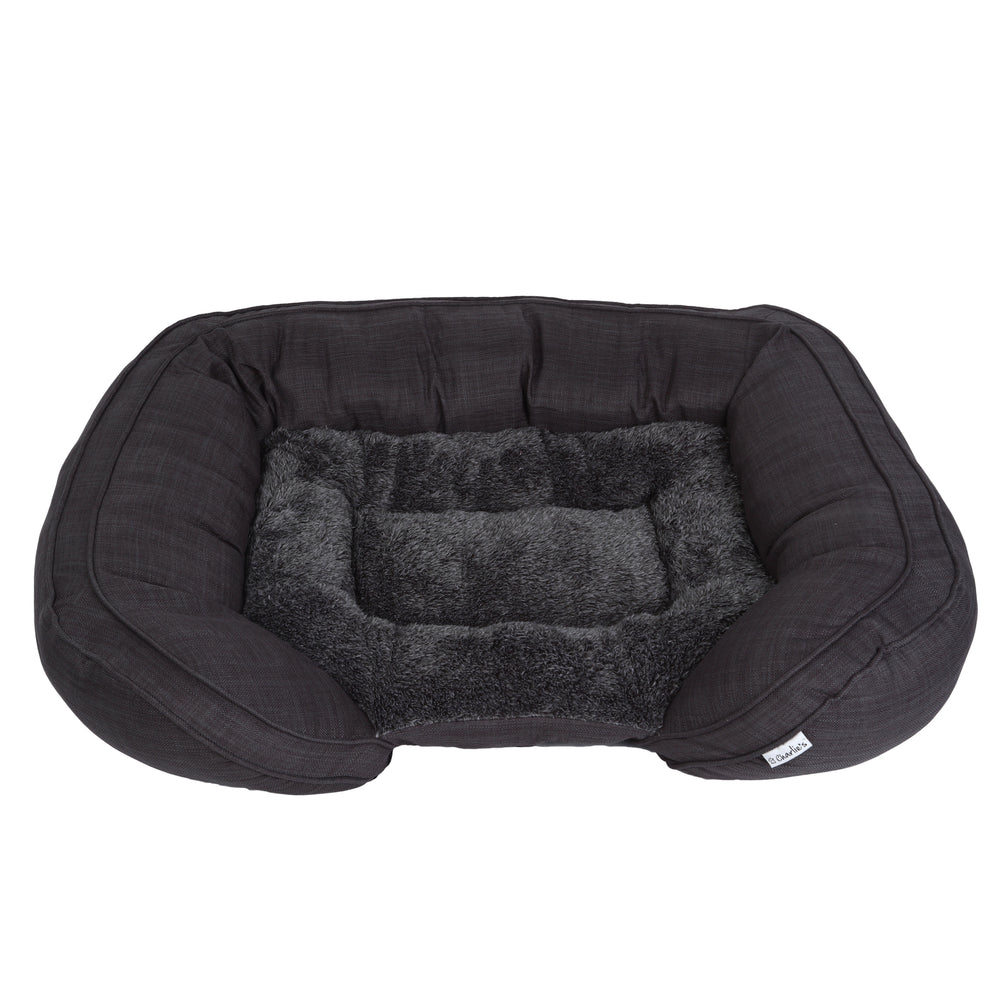 Charlie&#39;s Oxford Faux Fur Pet Bed with Padded Bolster Grey 91*68.5*20cm