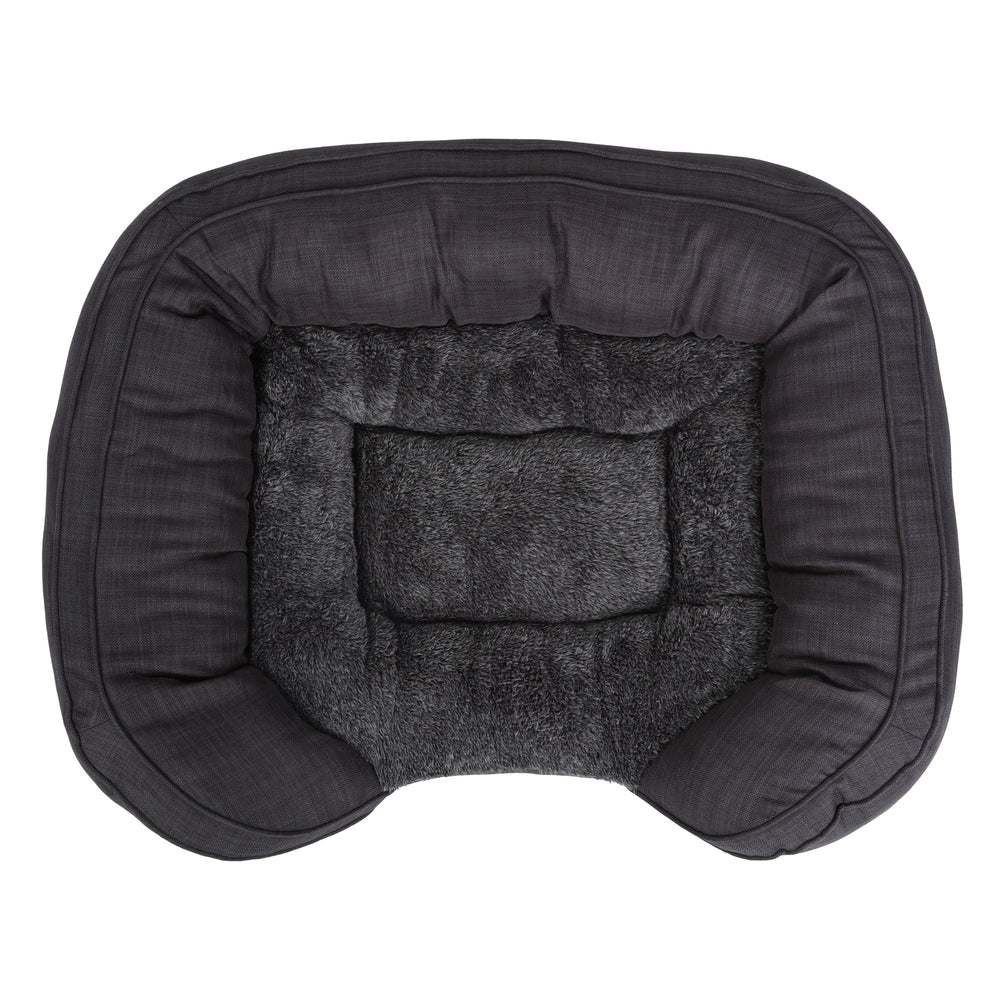Charlie&#39;s Oxford Faux Fur Pet Bed with Padded Bolster Grey 91*68.5*20cm