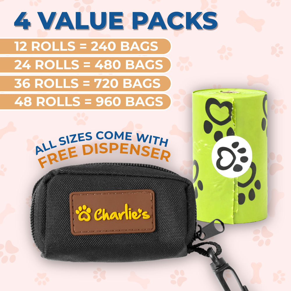 Charlie&#39;s Biodegradable Doggy Poop Bags and Dispenser 960 Bags