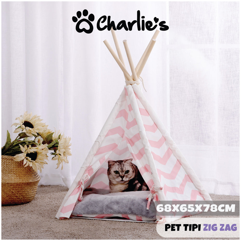 Charlie&#39;s Pet Teepee Tent Zig Zag Pink Wave Medium