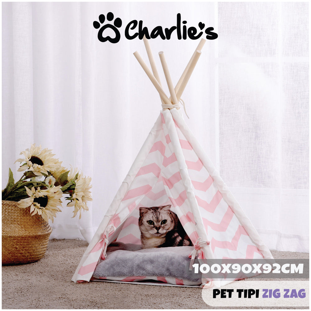 Charlie&#39;s Pet Teepee Tent Zig Zag Pink Wave Extra Large