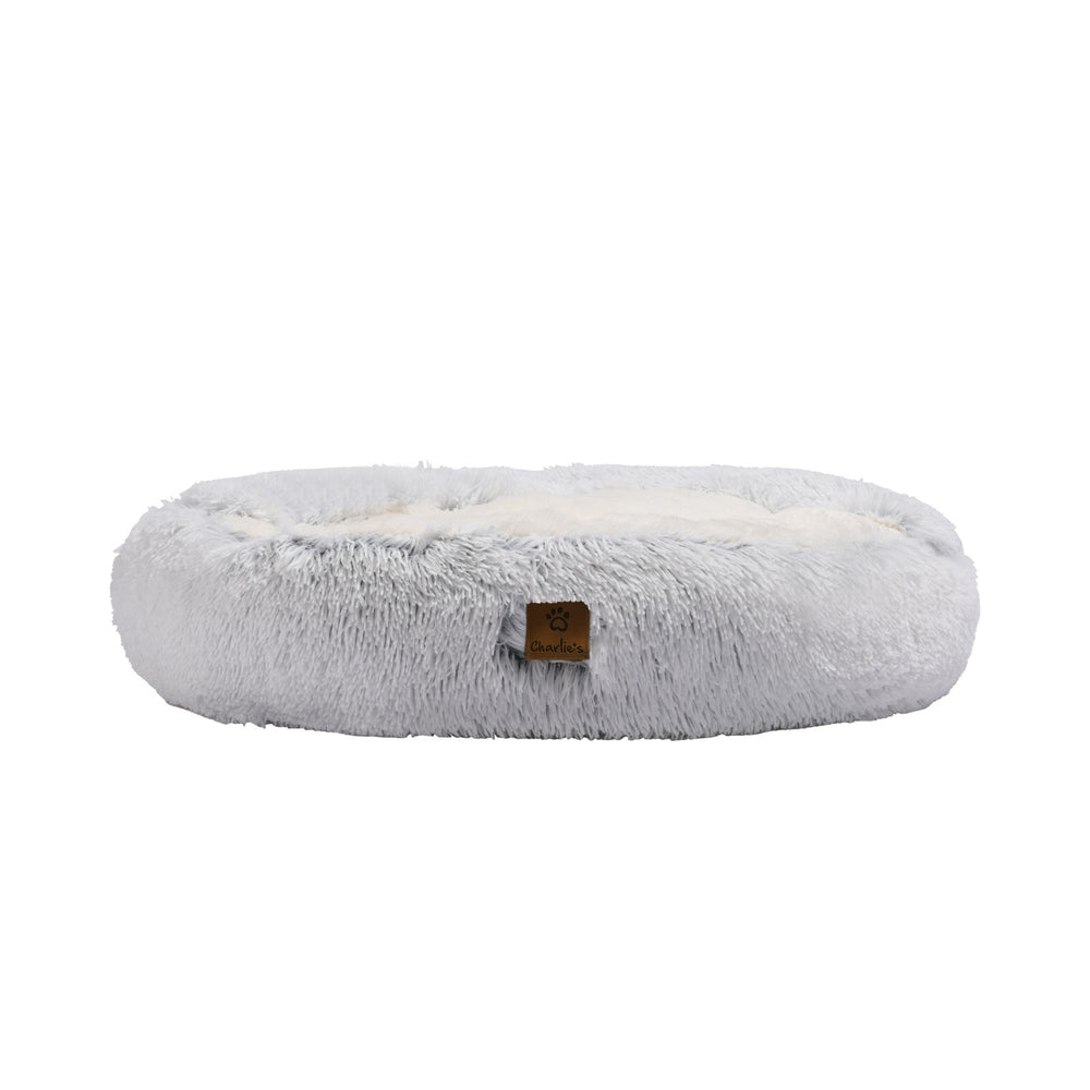 Charlie&#39;s Snookie Hooded Faux Fur Calming Dog Bed White Large