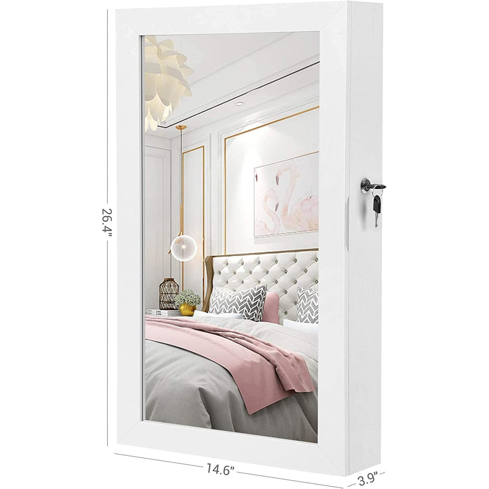 SONGMICS Lockable Jewelry Cabinet Armoire with Mirror White