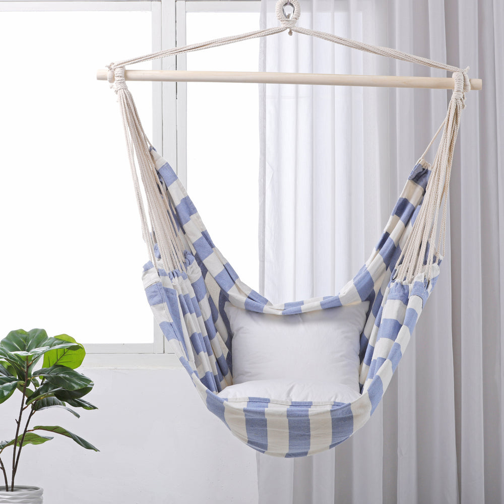 Sherwood Home Indoor and Outdoor Hammock Chair Swing - Light Blue - Large 125x185cm