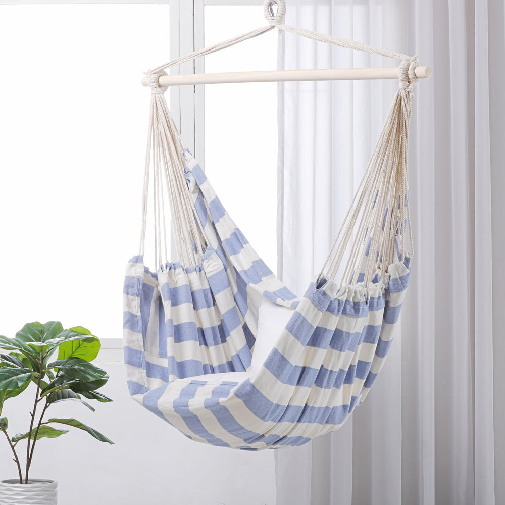 Sherwood Home Indoor and Outdoor Hammock Chair Swing - Light Blue - Large 125x185cm