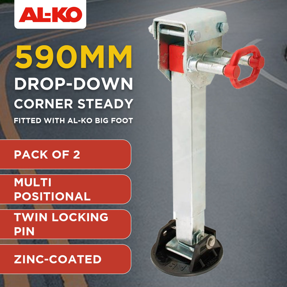 2x AL-KO 590mm Drop Down Stabiliser Leg Corner Fitted with Big Foot