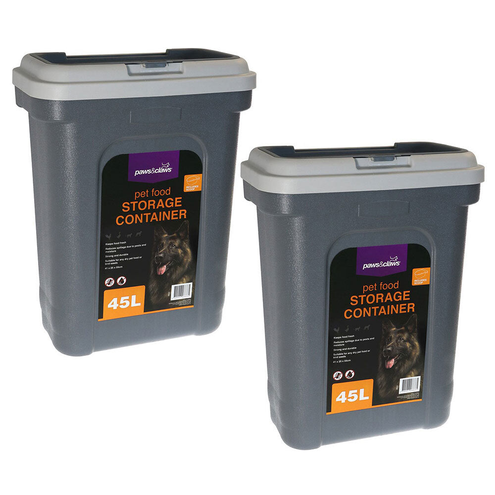 2PK Paws &amp; Claws 45L Pet Food Storage Container w/ Scoop 55x41x25cm