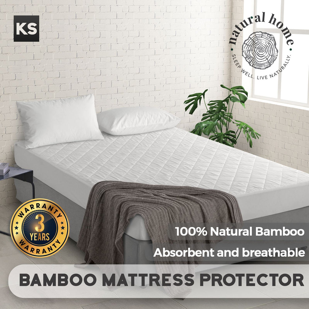 Natural Home Bamboo Quilted Mattress Protector White King Single Bed