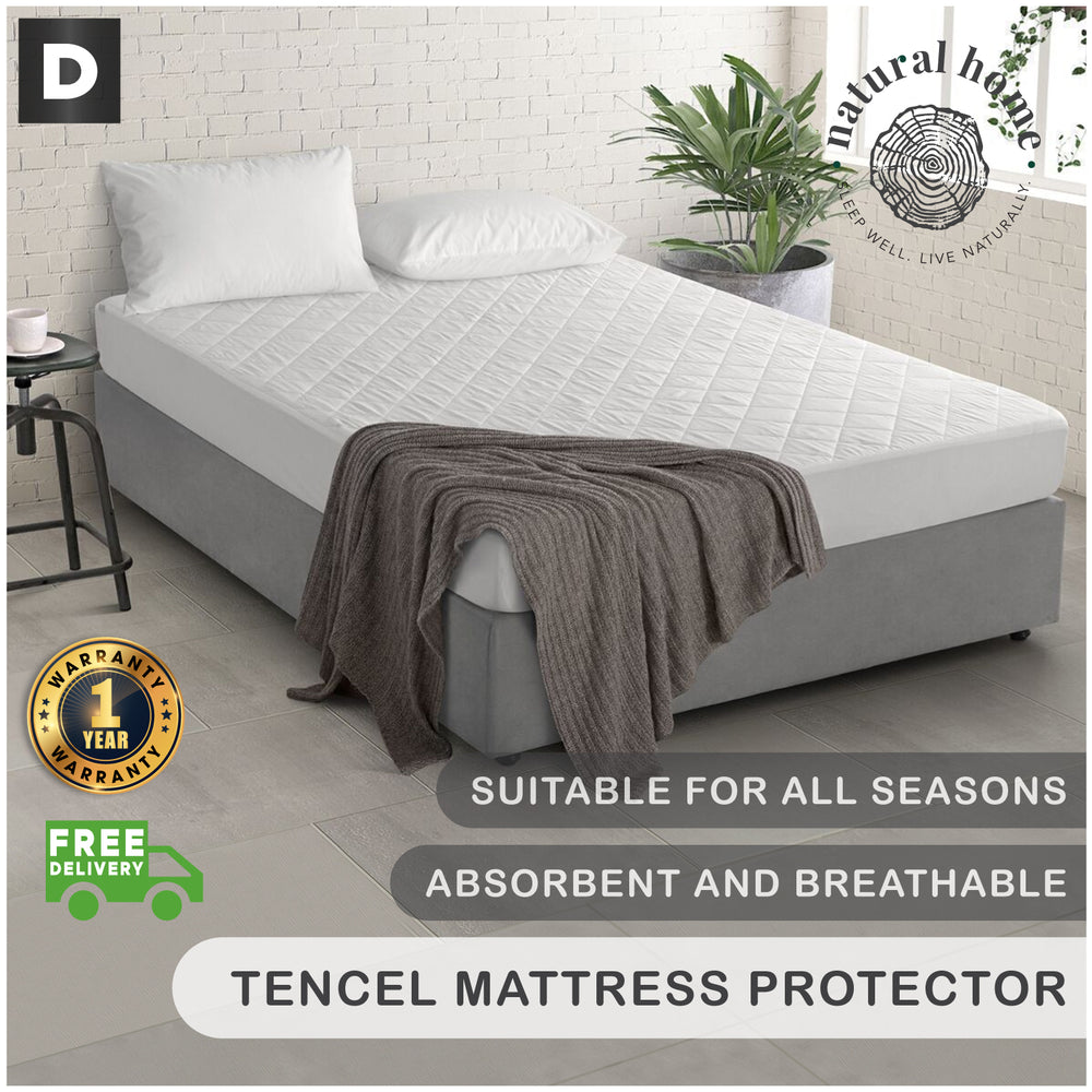 Natural Home Tencel Quilted Mattress Protector White Queen Bed