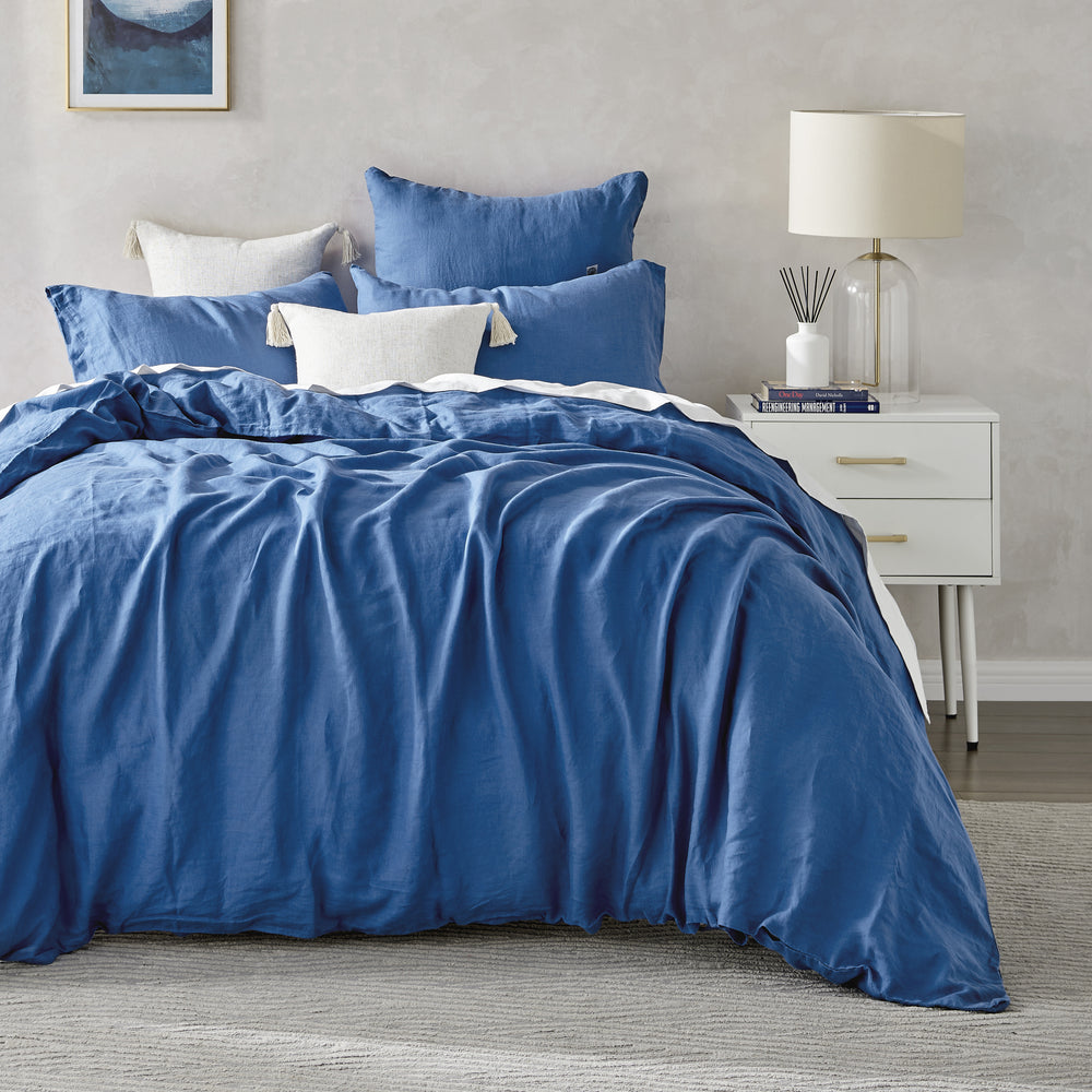 Natural Home Linen 100% European Flax Linen Quilt Cover Set - Deep Blue - Single Bed