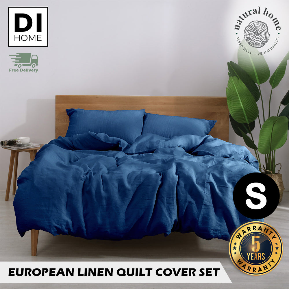 Natural Home Linen 100% European Flax Linen Quilt Cover Set - Deep Blue - Single Bed