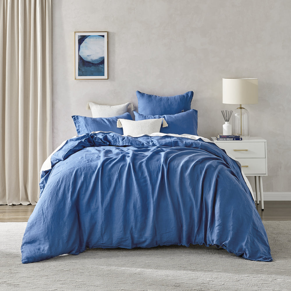 Natural Home Linen 100% European Flax Linen Quilt Cover Set - Deep Blue - Single Bed