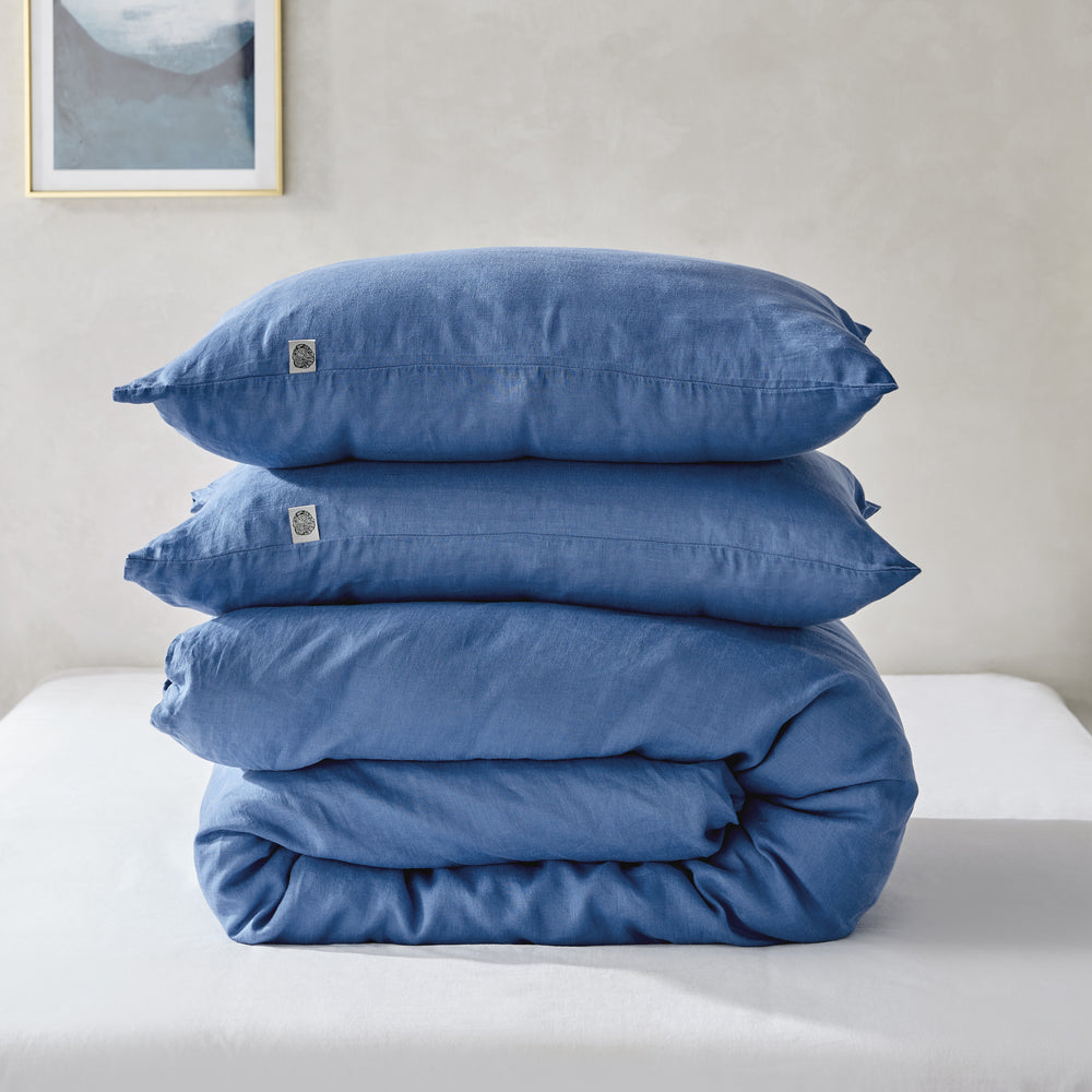 Natural Home Linen 100% European Flax Linen Quilt Cover Set - Deep Blue - Single Bed