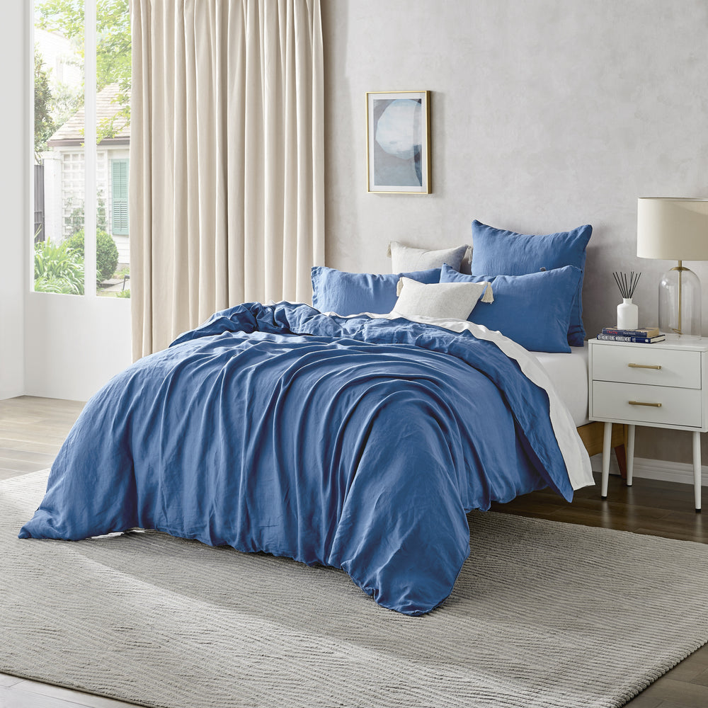 Natural Home Linen 100% European Flax Linen Quilt Cover Set - Deep Blue - Single Bed