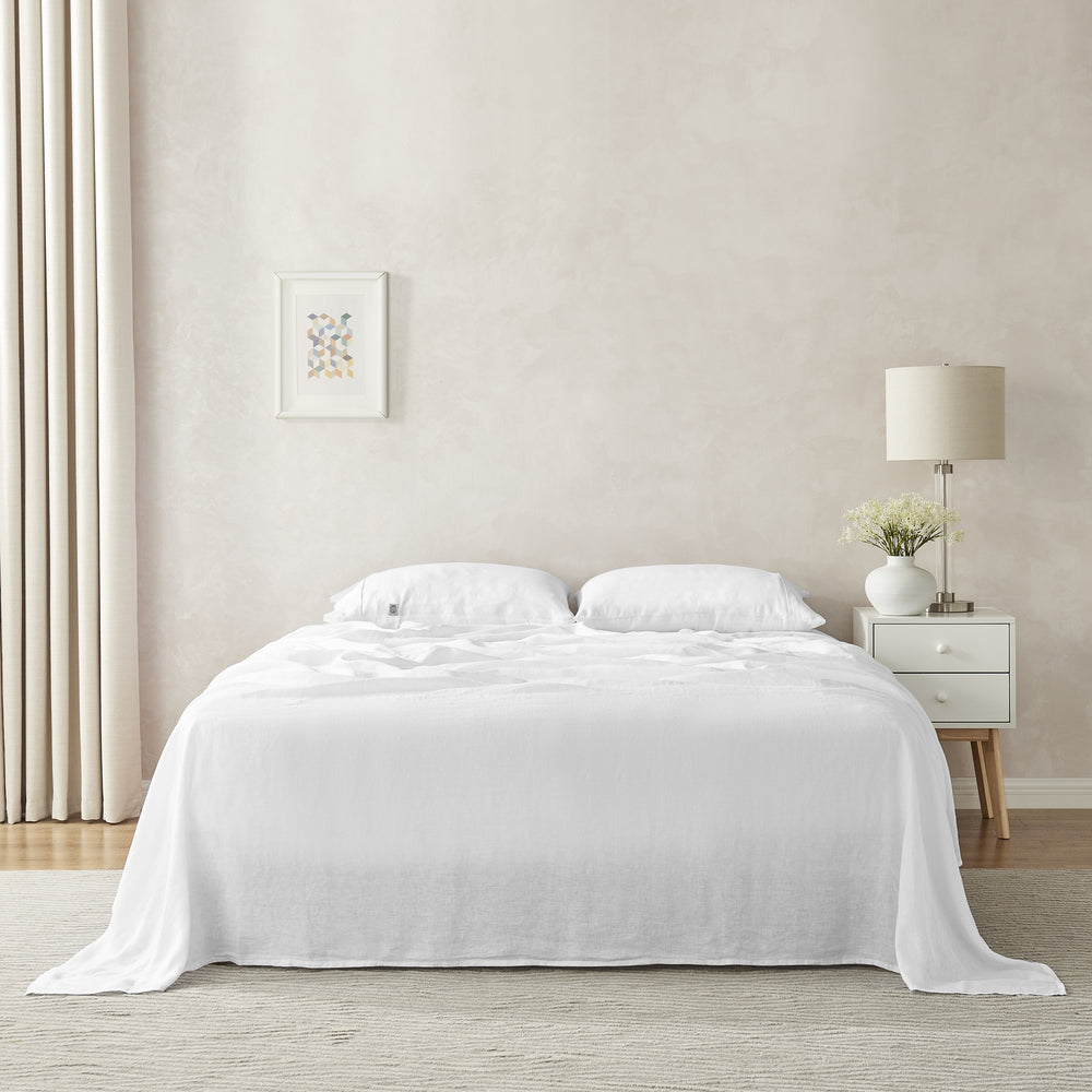 Natural Home 100% European Flax Linen Sheet Set White Single Bed