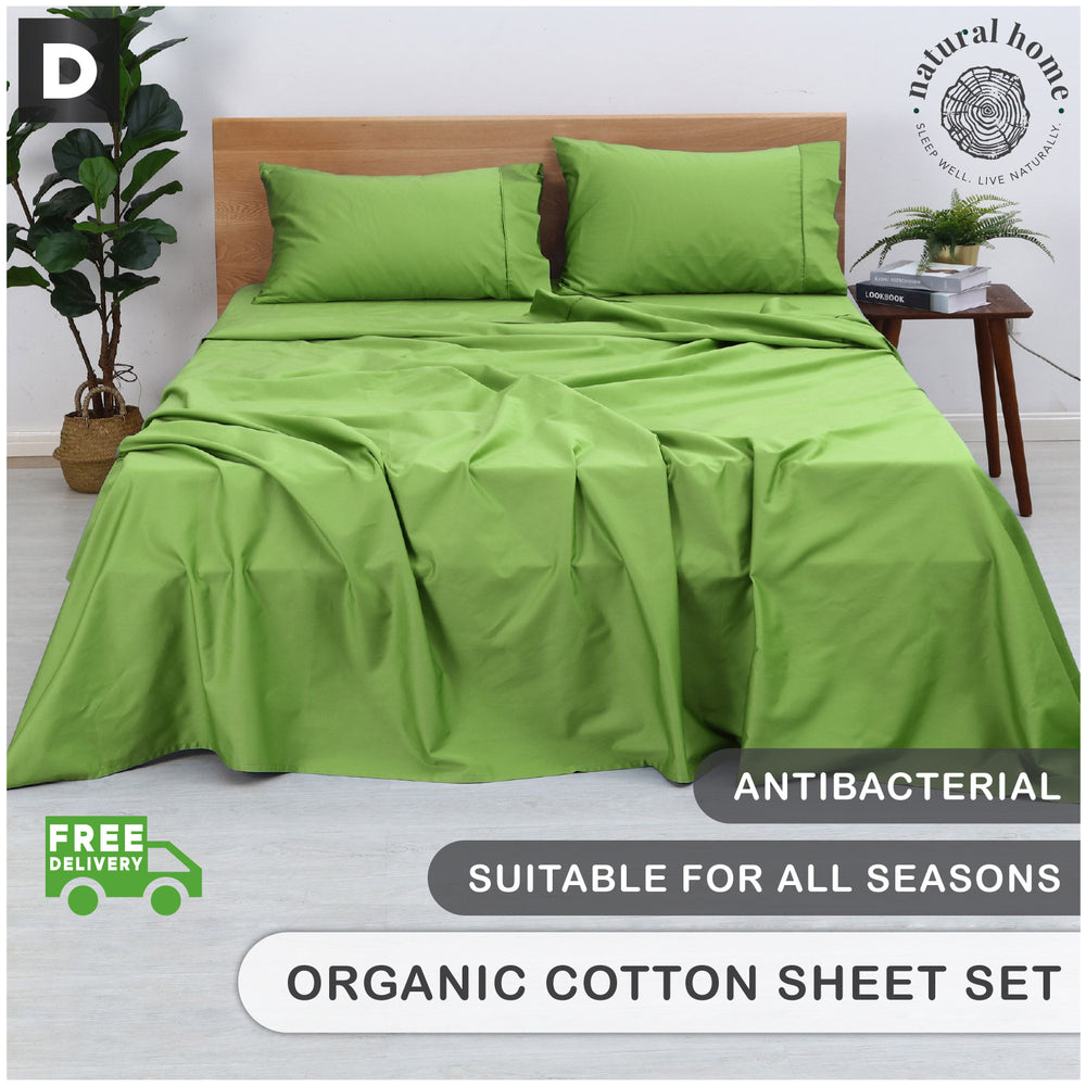 Natural Home Organic Cotton Sheet Set GREEN Double Bed