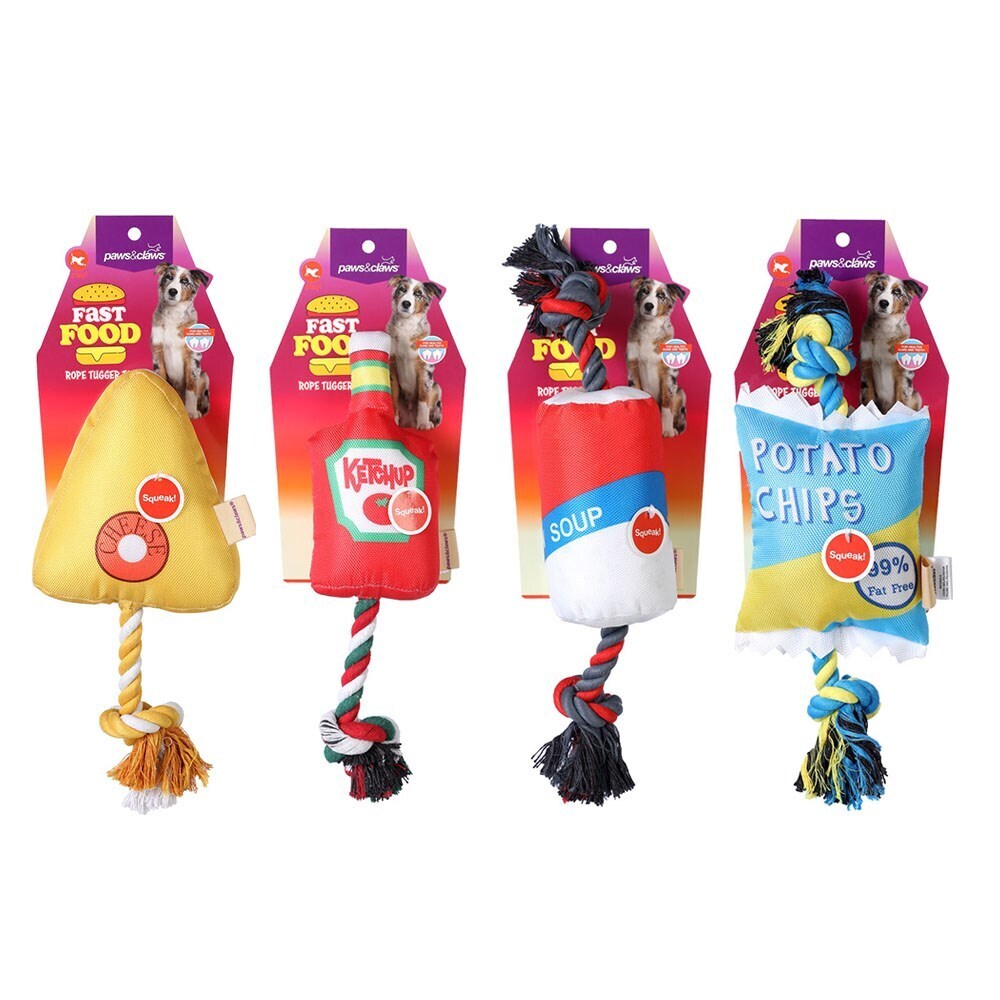 Paws &amp; Claws Fast Food Rope Tugger Toy 40x10cm Assorted