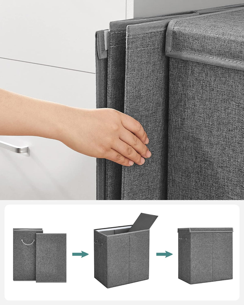 SONGMICS Linenette Fabric 2-Compartment Laundry Hamper Liner Bag 142L Dark Grey
