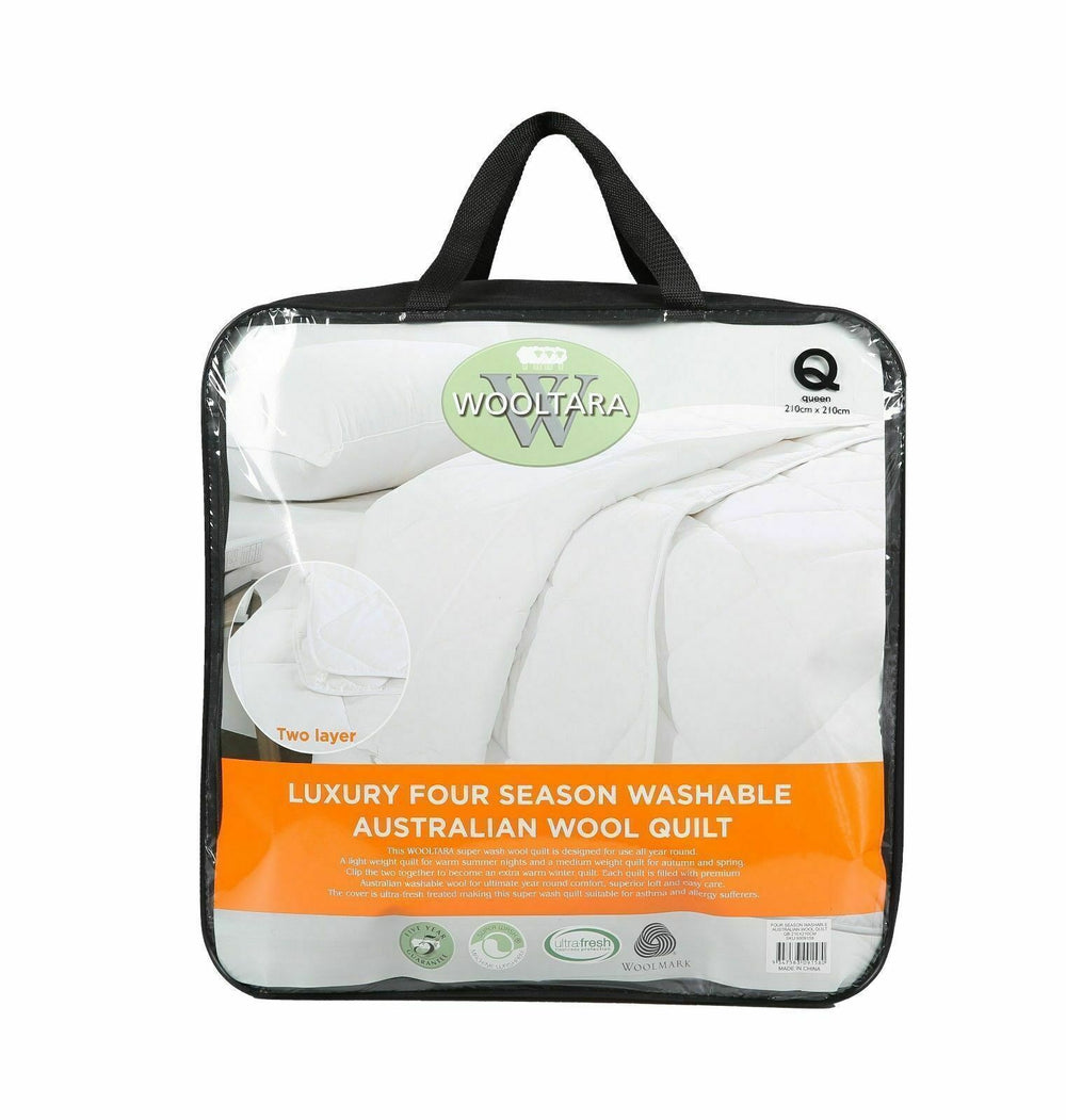 Wooltara Luxury Four Season Two Layer Washable Australian Wool Quilt - Single Bed