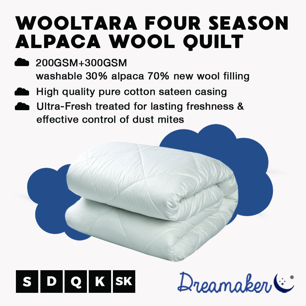 Wooltara Luxury Four Season Two Layer Washable Australian Alpaca Wool Quilt - King Bed