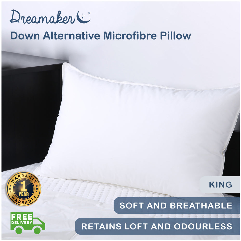 Dreamaker Down Alternative Microfibre King Size Pillow - 90 X 48Cm