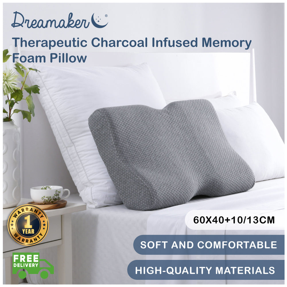 Dreamaker Charcoal Infused Therapeutic Cervical Contoured Memory Foam Pillow - 60x40cm